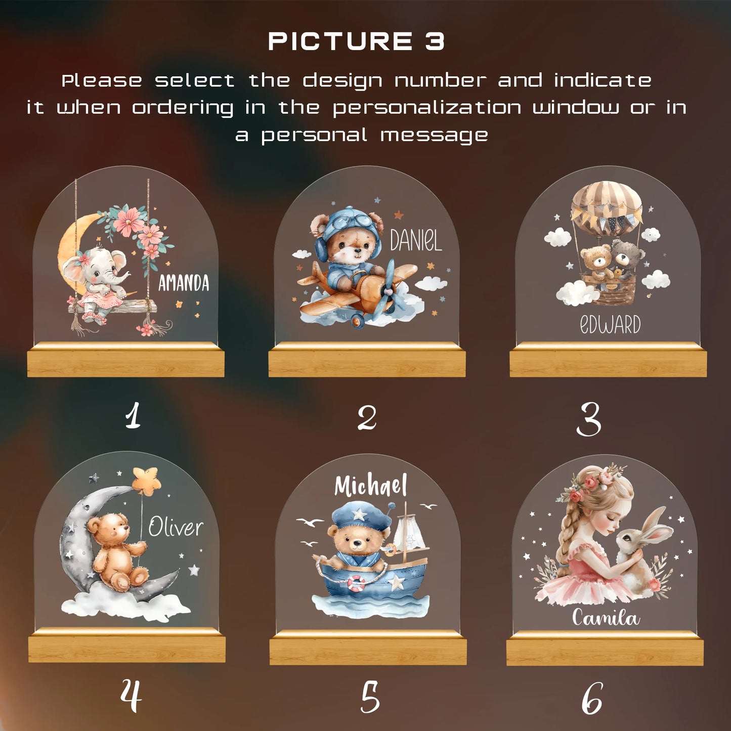 Spersonalizowana lampka nocna z leśnymi zwierzętami, prezent dla dziecka z okazji narodzin