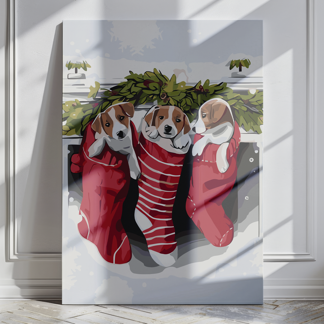 Malowanie po Numerach -  Świąteczne Szczeniaki