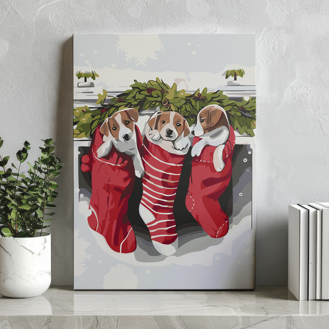 Malowanie po Numerach -  Świąteczne Szczeniaki