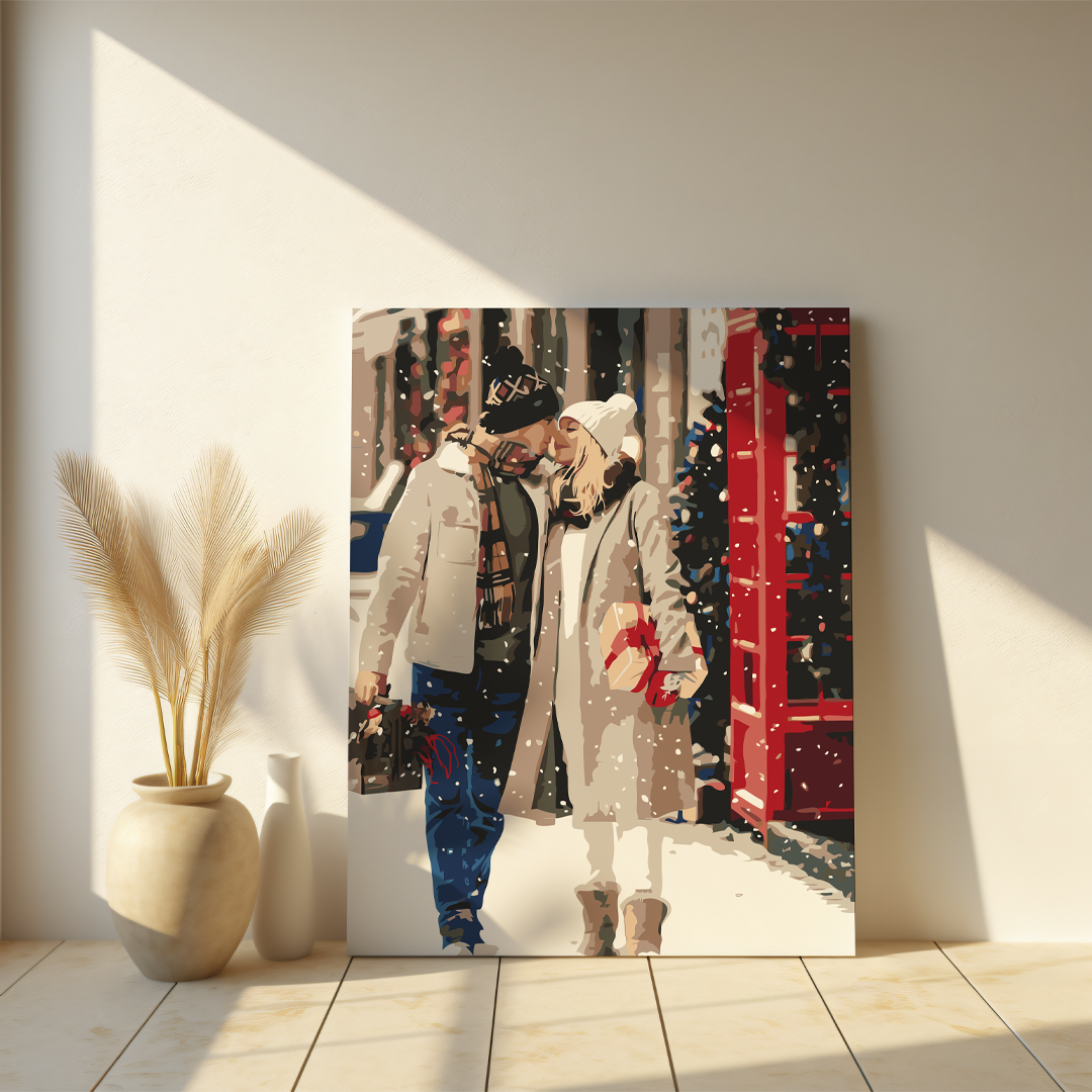 Malowania po Numerach - Romantyczna Para w Śniegu