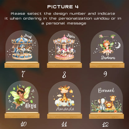 Spersonalizowana lampka nocna z leśnymi zwierzętami, prezent dla dziecka z okazji narodzin