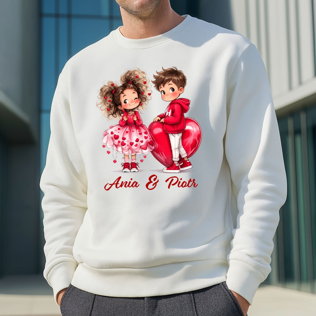 Personalizowana Bluza na Walentynki – Słodka Zakochana Para + Wasze Imiona, Romantyczny Prezent dla Niej