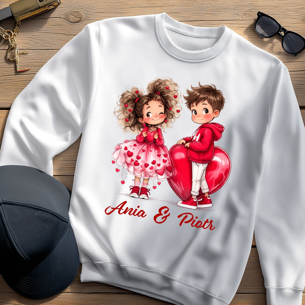 Personalizowana Bluza na Walentynki – Słodka Zakochana Para + Wasze Imiona, Romantyczny Prezent dla Niej