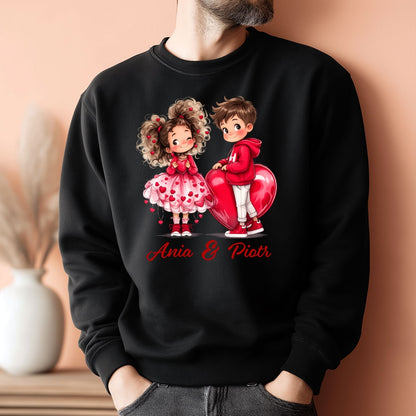 Personalizowana Bluza na Walentynki – Słodka Zakochana Para + Wasze Imiona, Romantyczny Prezent dla Niej