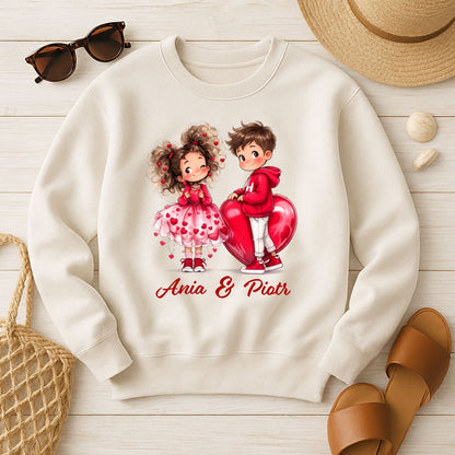 Personalizowana Bluza na Walentynki – Słodka Zakochana Para + Wasze Imiona, Romantyczny Prezent dla Niej