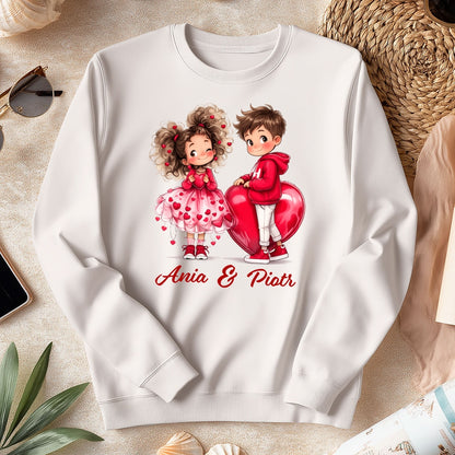 Personalizowana Bluza na Walentynki – Słodka Zakochana Para + Wasze Imiona, Romantyczny Prezent dla Niej
