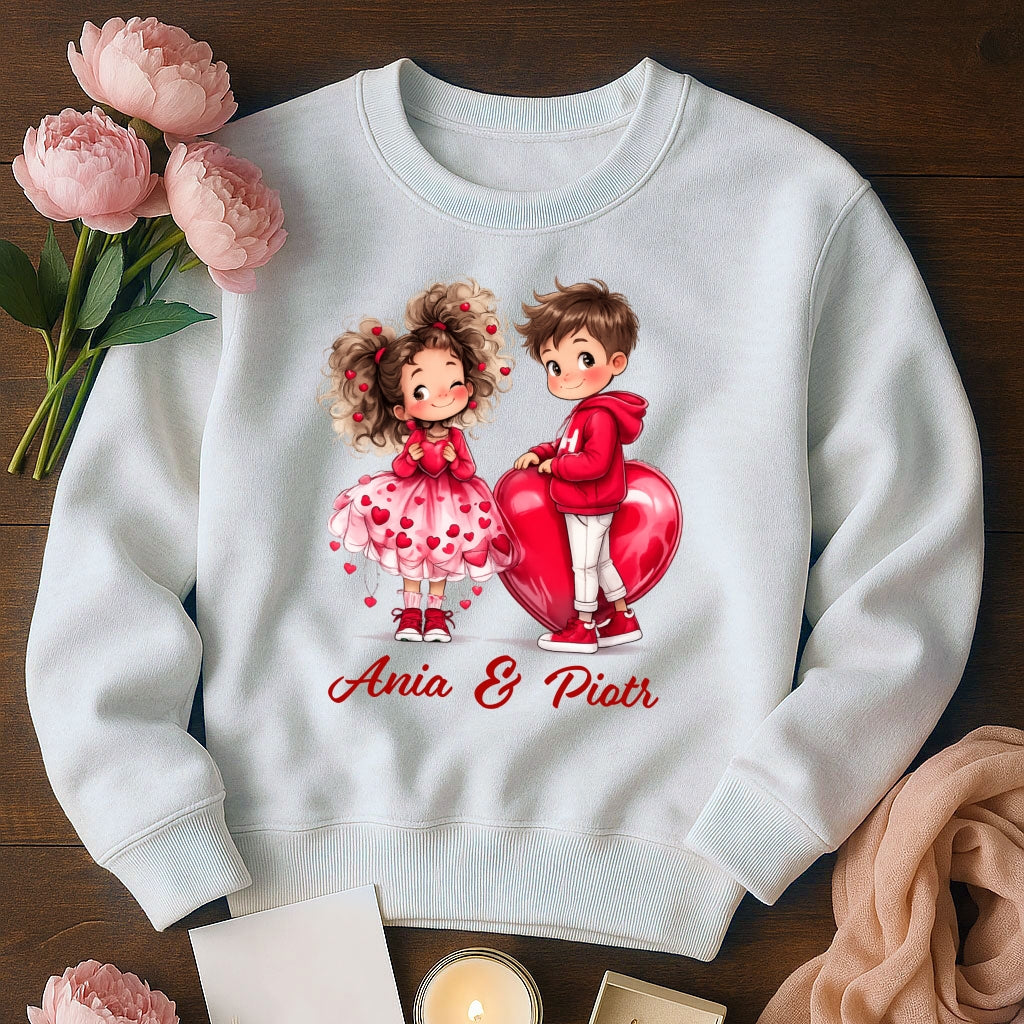 Personalizowana Bluza na Walentynki – Słodka Zakochana Para + Wasze Imiona, Romantyczny Prezent dla Niej