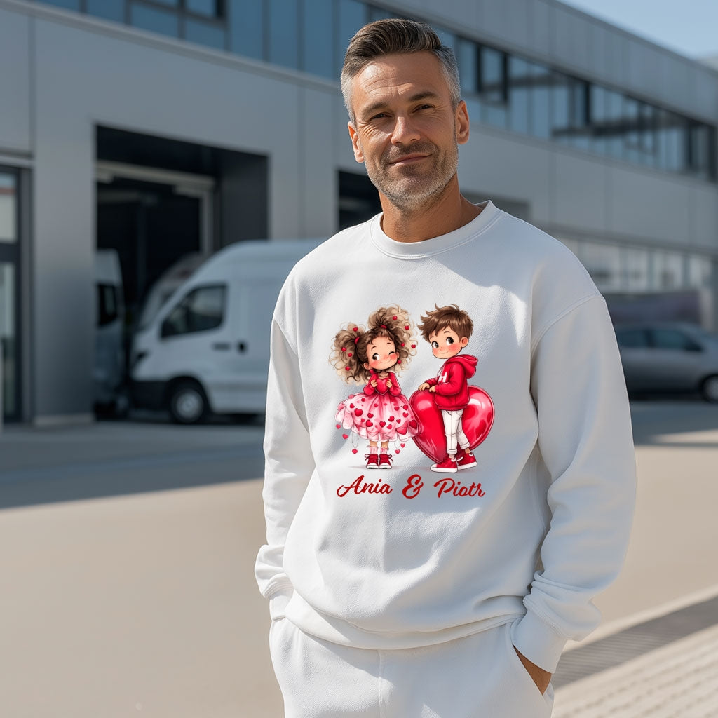 Personalizowana Bluza na Walentynki – Słodka Zakochana Para + Wasze Imiona, Romantyczny Prezent dla Niej