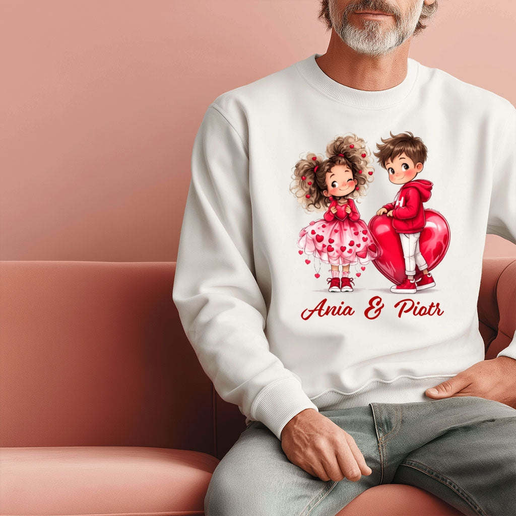 Personalizowana Bluza na Walentynki – Słodka Zakochana Para + Wasze Imiona, Romantyczny Prezent dla Niej