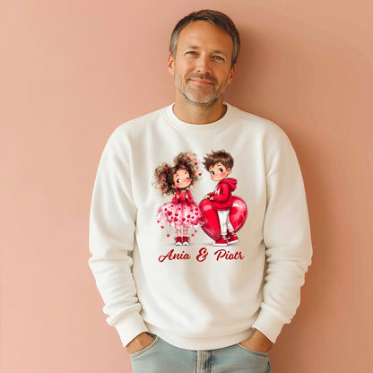 Personalizowana Bluza na Walentynki – Słodka Zakochana Para + Wasze Imiona, Romantyczny Prezent dla Niej