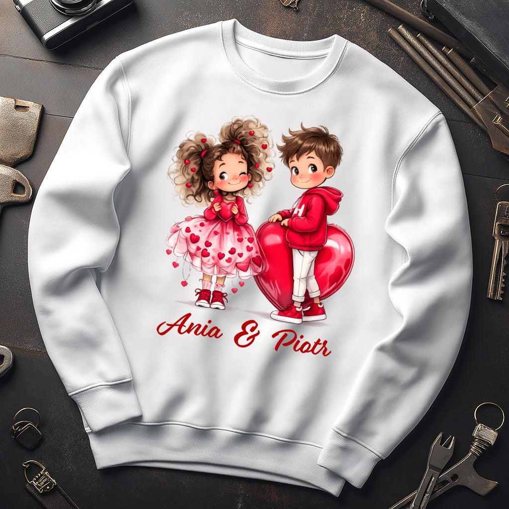 Personalizowana Bluza na Walentynki – Słodka Zakochana Para + Wasze Imiona, Romantyczny Prezent dla Niej