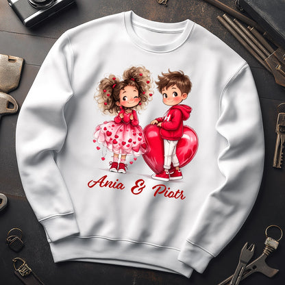 Personalizowana Bluza na Walentynki – Słodka Zakochana Para + Wasze Imiona, Romantyczny Prezent dla Niej
