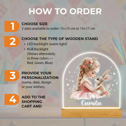 Spersonalizowana lampka nocna z leśnymi zwierzętami, prezent dla dziecka z okazji narodzin