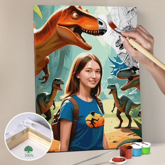 Zestaw do malowania po numerach „Jurajska przygoda”.