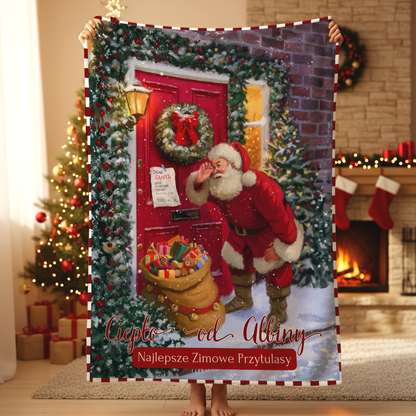 Personalizowany Koc Świąteczny z Mikołajem - Najlepsze Zimowe Przytulasy, Prezent na Święta, Boże Narodzenie, Rodzinny Koc