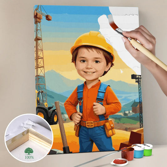 Zestaw do malowania po numerach „Przygoda małego budowniczego”.