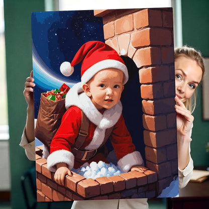 Zestaw do malowania po numerach „Mały Mikołaj na dachu”.