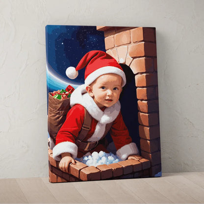 Zestaw do malowania po numerach „Mały Mikołaj na dachu”.