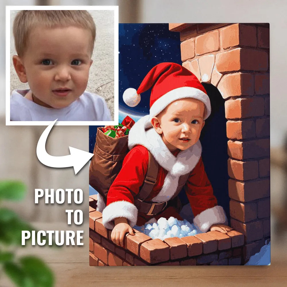 Zestaw do malowania po numerach „Mały Mikołaj na dachu”.