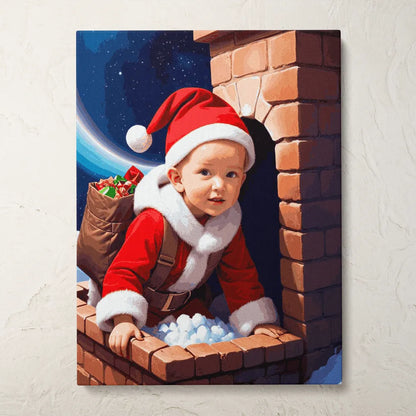 Zestaw do malowania po numerach „Mały Mikołaj na dachu”.