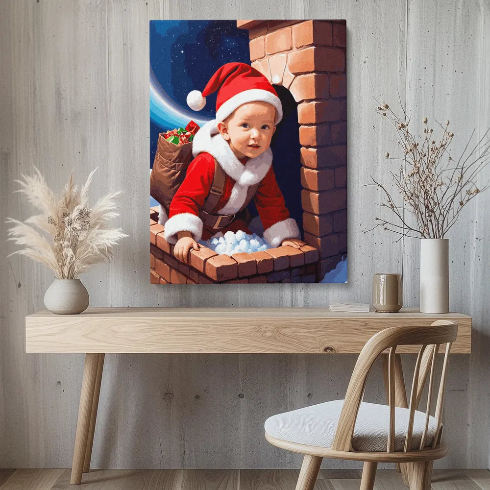 Zestaw do malowania po numerach „Mały Mikołaj na dachu”.