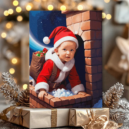 Zestaw do malowania po numerach „Mały Mikołaj na dachu”.