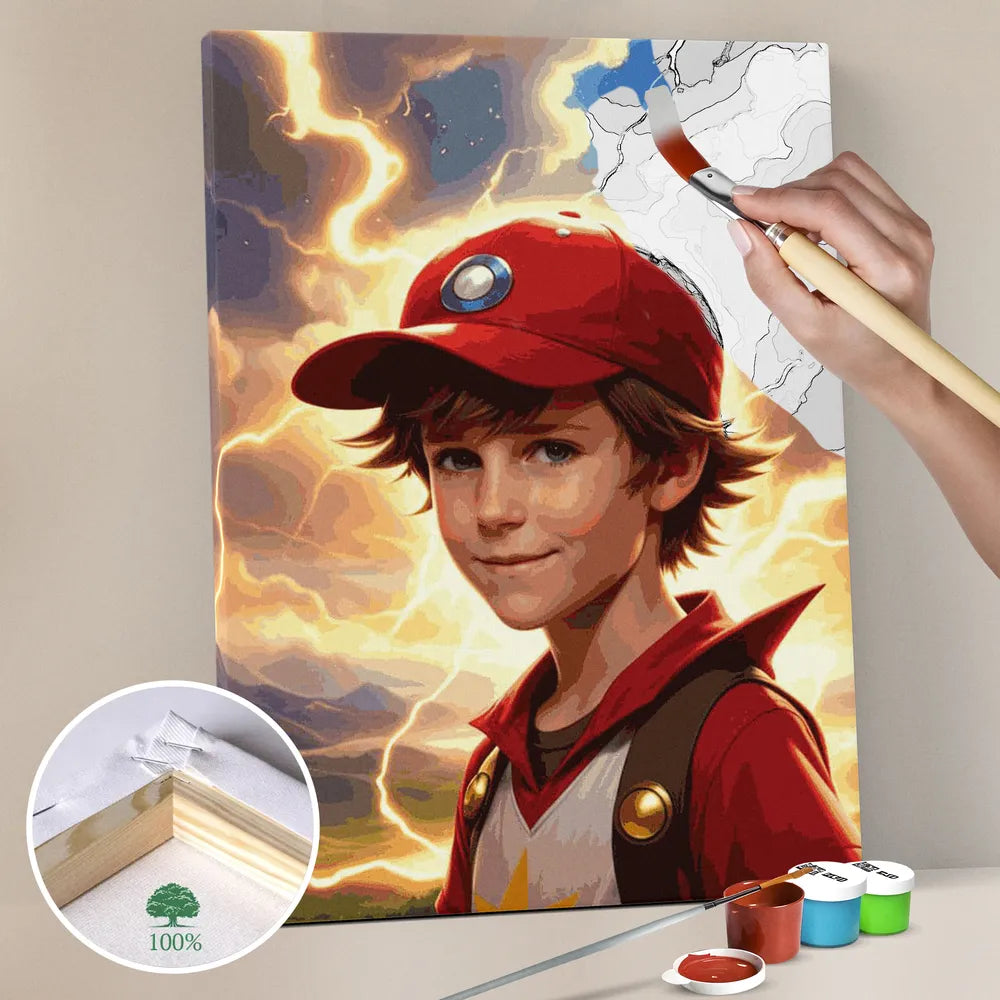 Zestaw do malowania po numerach „Przygoda chłopca z piorunami”.