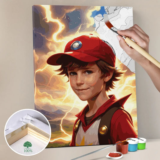 Zestaw do malowania po numerach „Przygoda chłopca z piorunami”.