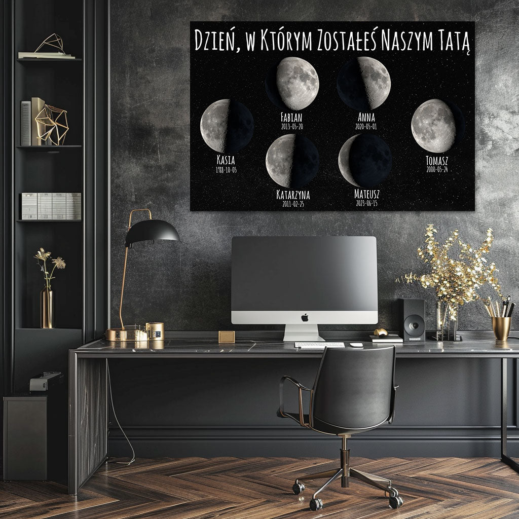 Personalizowany Plakat Fazy Księżyca – Dzień, w Którym Zostałeś Naszym Tatą