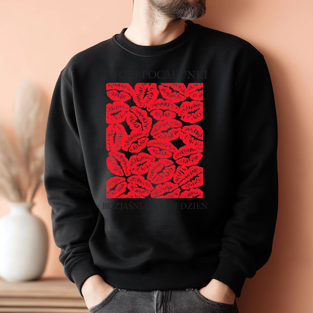 Personalizowana Bluza na Walentynki – Czerwone Usta + Twój Własny Napis, Prezent dla Niej
