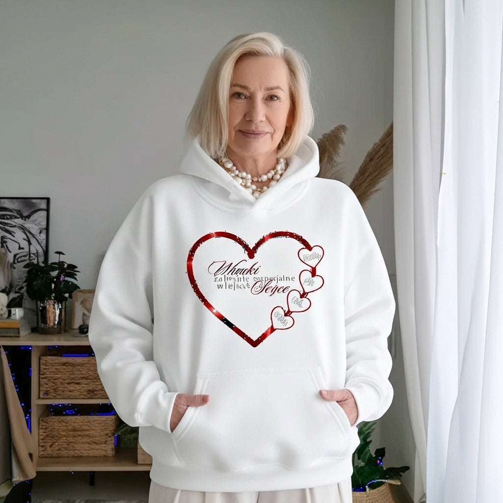 Personalizowany Świąteczny Swetshirt „Wnuki Zajmują Specjalne Miejsce w Sercu” – Prezent Rodzinny z Imionami Wnuków
