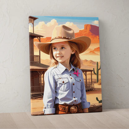 Zestaw do malowania po numerach „Przygoda kowbojki na Dzikim Zachodzie”.