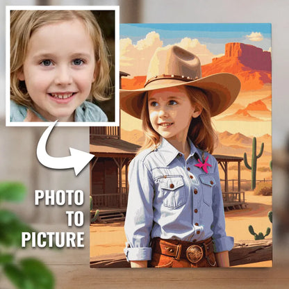 Zestaw do malowania po numerach „Przygoda kowbojki na Dzikim Zachodzie”.