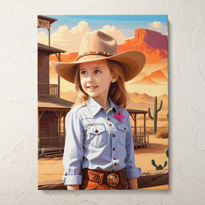 Zestaw do malowania po numerach „Przygoda kowbojki na Dzikim Zachodzie”.