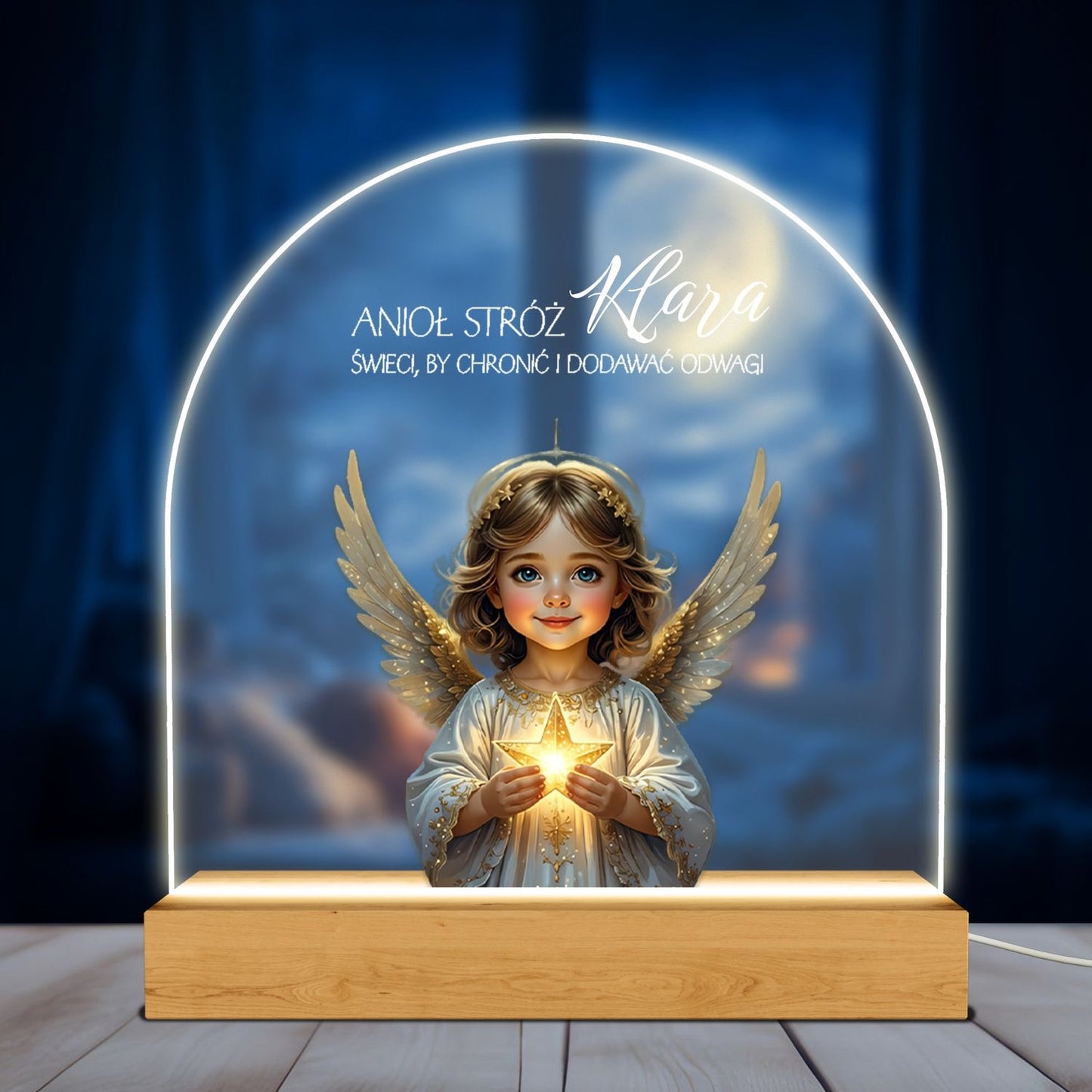 Świąteczna Lampka LED z Aniołkiem – Personalizowany Prezent dla Dziecka