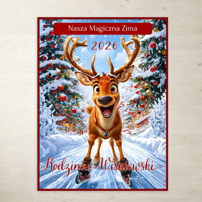 Personalizowany Koc Świąteczny z Reniferem – Nasza Magiczna Zima 2026, Idealny Prezent na Boże Narodzenie