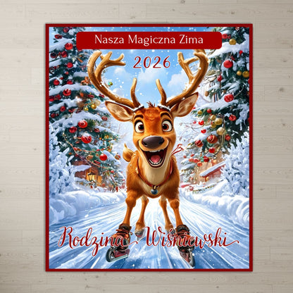 Personalizowany Koc Świąteczny z Reniferem – Nasza Magiczna Zima 2026, Idealny Prezent na Boże Narodzenie