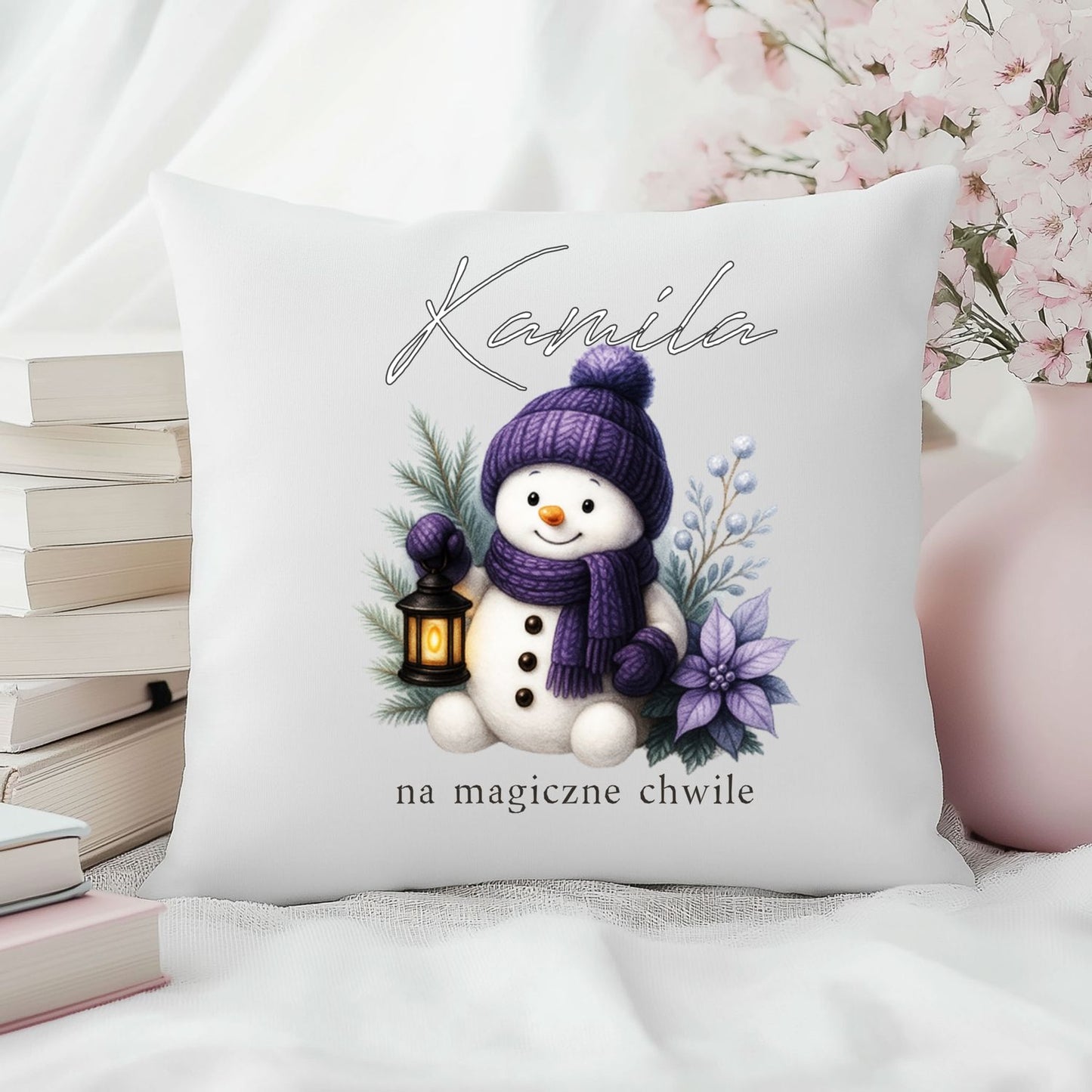 Personalizowana Świąteczna Poduszka z Bałwankiem i Imieniem – Magiczny Prezent na Boże Narodzenie