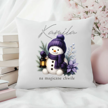 Personalizowana Świąteczna Poduszka z Bałwankiem i Imieniem – Magiczny Prezent na Boże Narodzenie