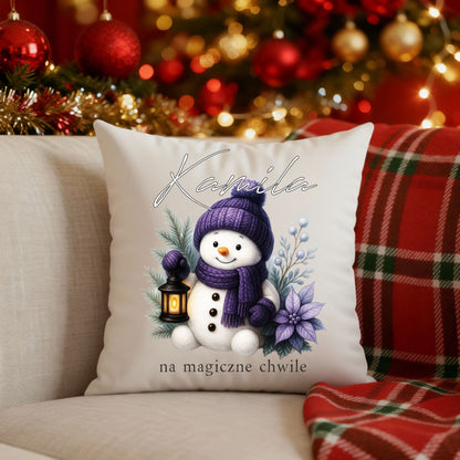 Personalizowana Świąteczna Poduszka z Bałwankiem i Imieniem – Magiczny Prezent na Boże Narodzenie