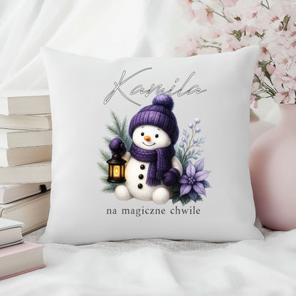 Personalizowana Świąteczna Poduszka z Bałwankiem i Imieniem – Magiczny Prezent na Boże Narodzenie