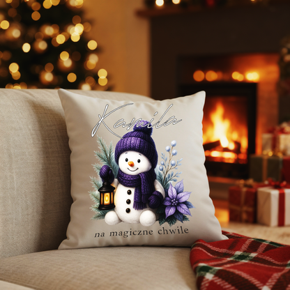 Personalizowana Świąteczna Poduszka z Bałwankiem i Imieniem – Magiczny Prezent na Boże Narodzenie