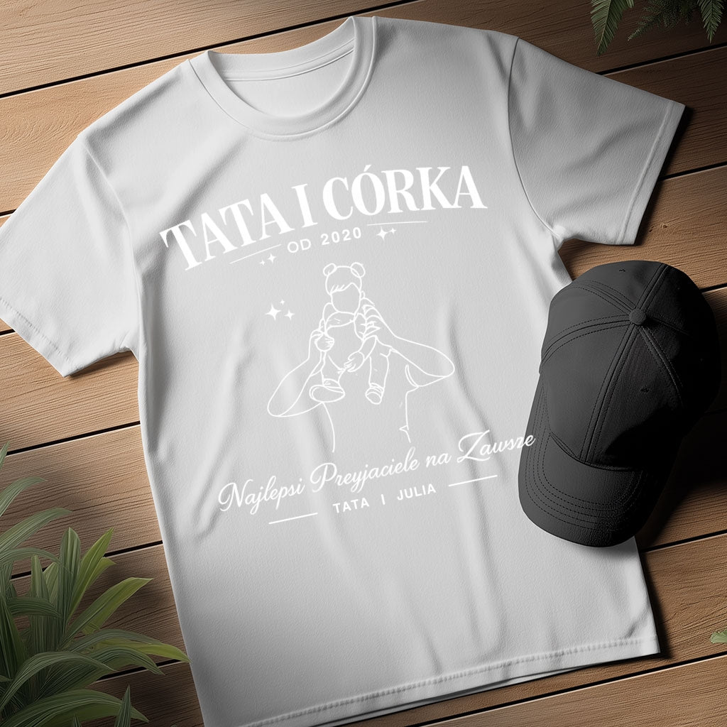 Koszulka Tata i Córka z imieniem i rokiem – Najlepsi Przyjaciele na Zawsze, prezent dla taty na Dzień Ojca