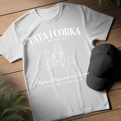 Koszulka Tata i Córka z imieniem i rokiem – Najlepsi Przyjaciele na Zawsze, prezent dla taty na Dzień Ojca