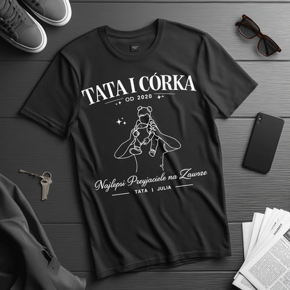 Koszulka Tata i Córka z imieniem i rokiem – Najlepsi Przyjaciele na Zawsze, prezent dla taty na Dzień Ojca