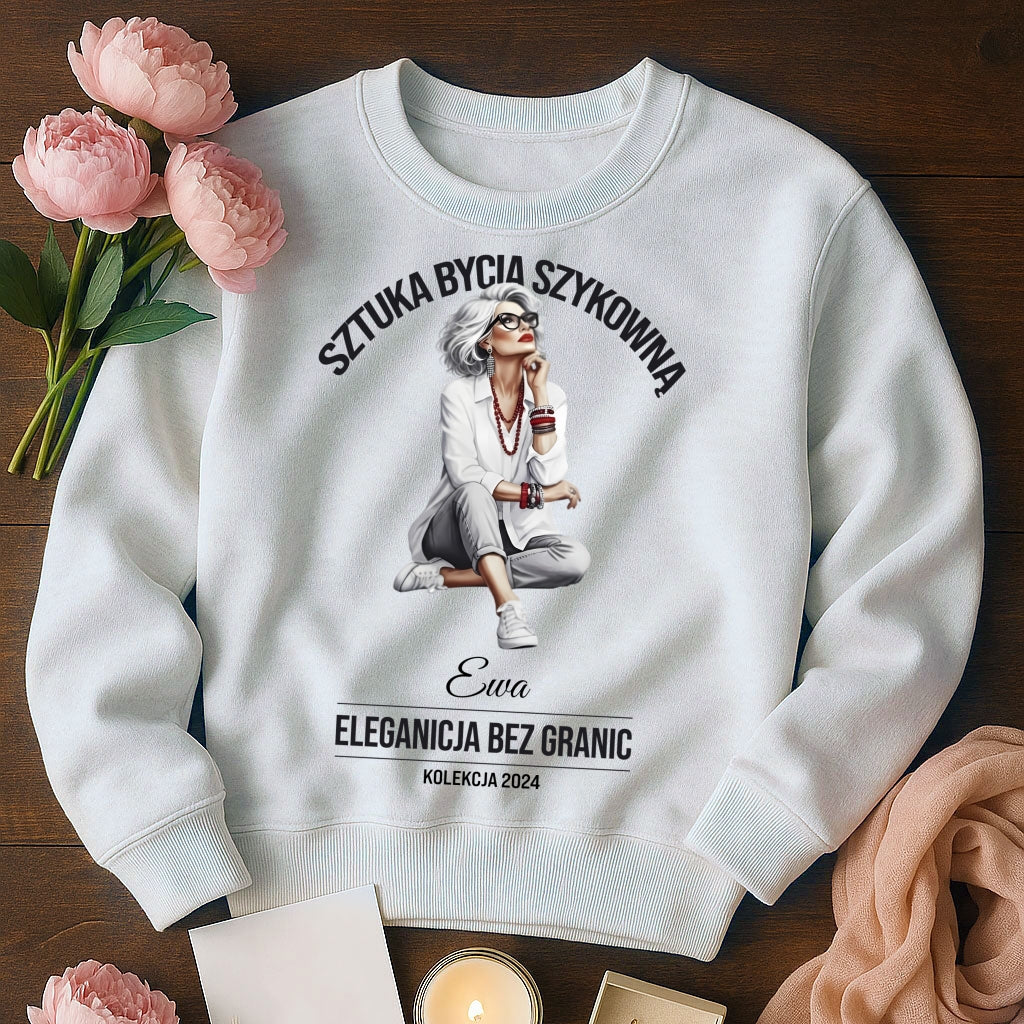 Personalizowana Bluza "Sztuka Bycia Szykowną" – Twoje Imię i Rok, Elegancja Bez Granic, Wyjątkowy Prezent dla Niej