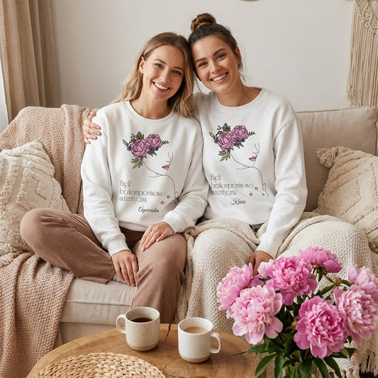 Personalizowana Bluza "Bezkompromisowo Autentyczna" – Twoje Imię, Minimalistyczny Design Line Art, Wyjątkowy Prezent dla Niej