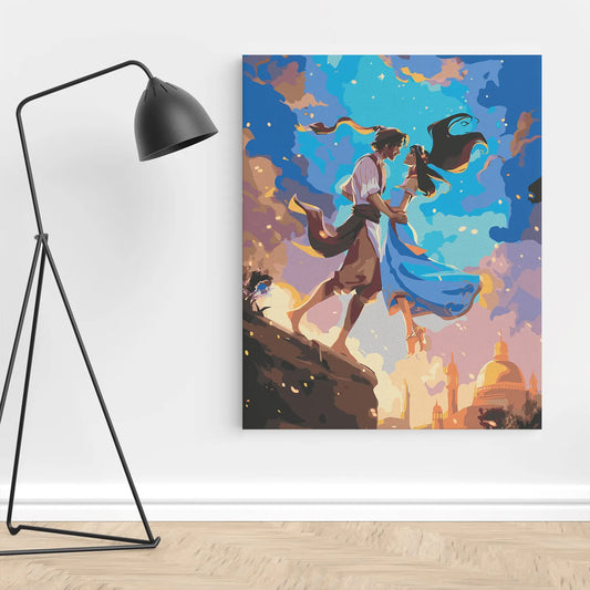 Obraz Po Numerach "Aladyn i Lampa Dżina" – Malowanie po Numerach, Zestaw Artystyczny, Prezent DIY