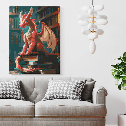 Obraz Po Numerach "Smok Strażnik Ksiąg" – Malowanie po Numerach, Fantastyczny Klimat i Magia Wiedzy