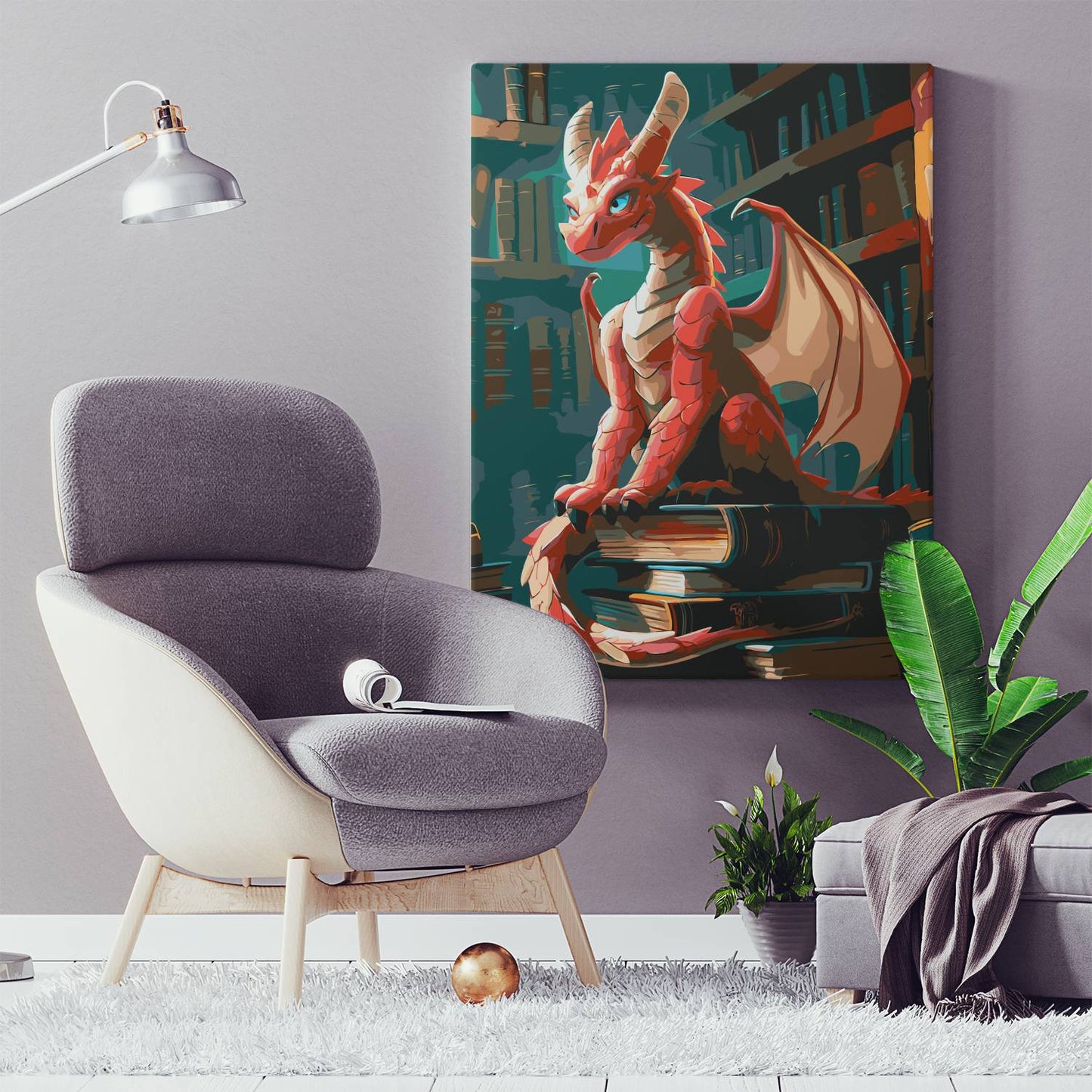 Obraz Po Numerach "Smok Strażnik Ksiąg" – Malowanie po Numerach, Fantastyczny Klimat i Magia Wiedzy